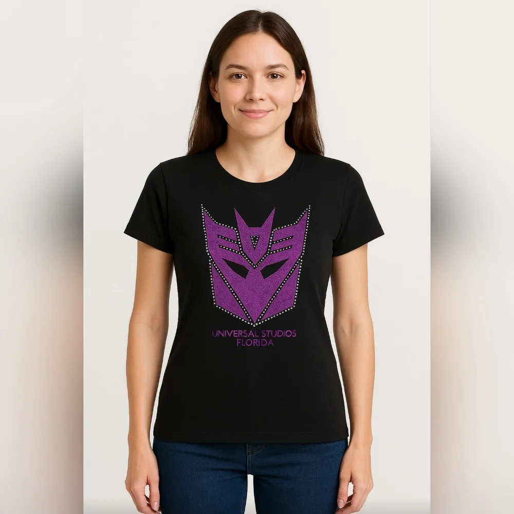 Black purple glitter Authentic Universal Studios licensed Decepticon T Shirt XL - Picture 1 of 8